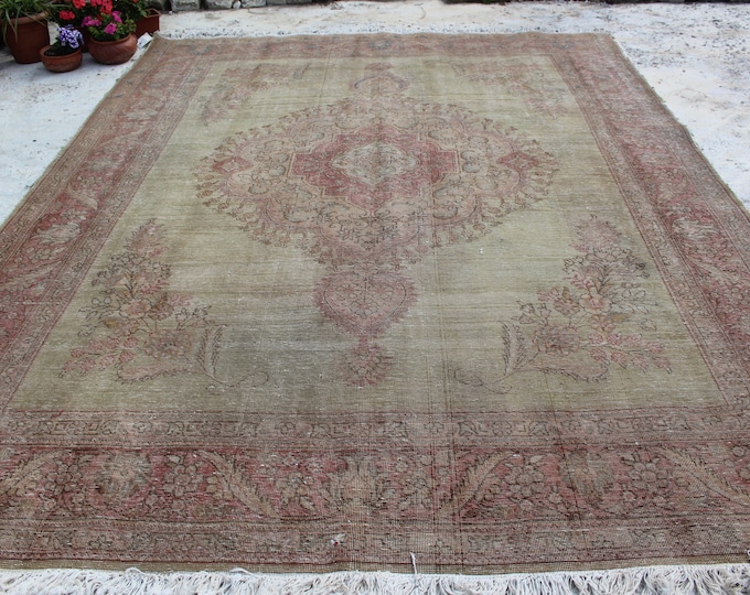 9'3"x12'8" ft   Vintage Beige Rug, Large Beige Turkish Rug, Oversized Beige Anatolian Rug