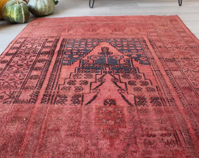 3'5"x6'8" ft, Vintage Pinkish Red Rug, Vintage Yagcibedir Rug, Over Dyed Area Rug ,Handwoven Rug, Ethnic Turkish Rug, Bohemian Rug / B-1271