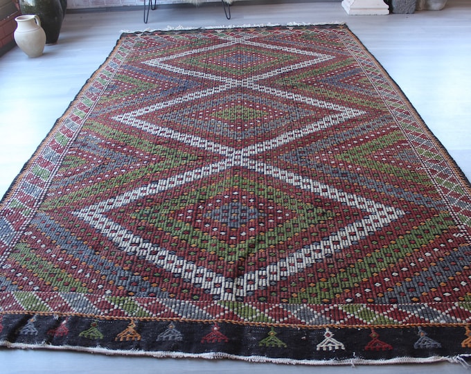 Large Flat Rug, Large Kilim Rug, Large Ethnic Kilim, Bohemian Kilim Rug, Vintage Kilim Rug / N-1057 / 6'8"x11'2"