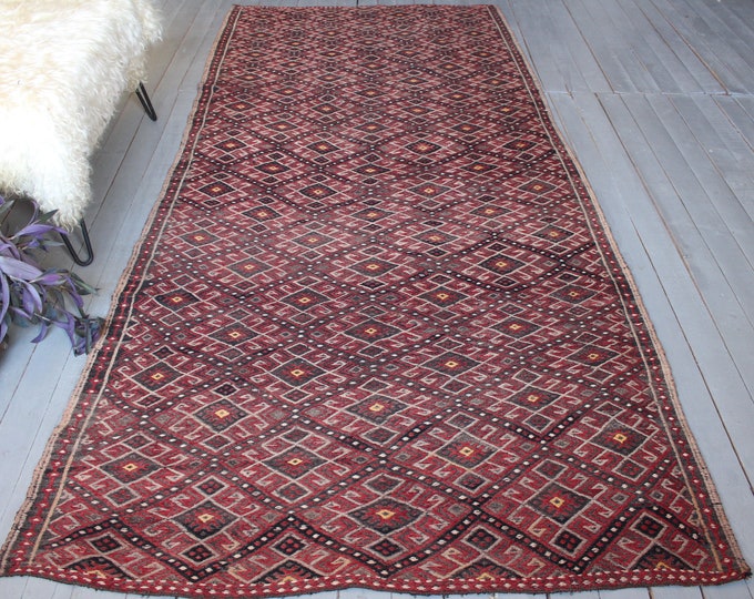 4'2"x9'4" ft   Vintage Kilim, Turkish Area Kilim, Vintage Ethnic Kilim, Bohemian Kilim, Large Area Kilim, JIJIM KILIM