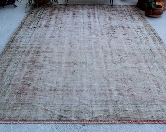 6'2"x9'2" ft  Vintage Oushak Rug, Distressed Turkish Rug, Low Piled Anatolian Rug,Large Area Rug, Large Oushak Rug, Large Turkish Rug