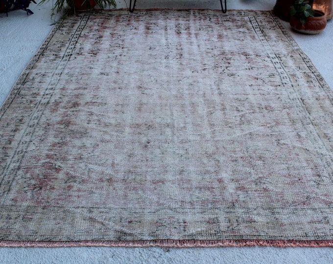 6'2"x9'2" ft  Vintage Oushak Rug, Distressed Turkish Rug, Low Piled Anatolian Rug,Large Area Rug, Large Oushak Rug, Large Turkish Rug