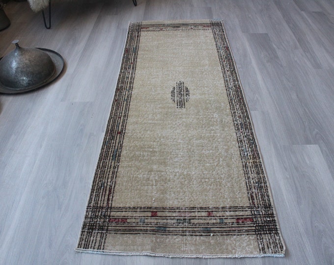 Small Beige Runner , Beige Rug Runner, Modern Design Rug Runner, Vintage Rug Runner , Vintage Oushak Runner / B-1407 / 2'5"x6'6" feet