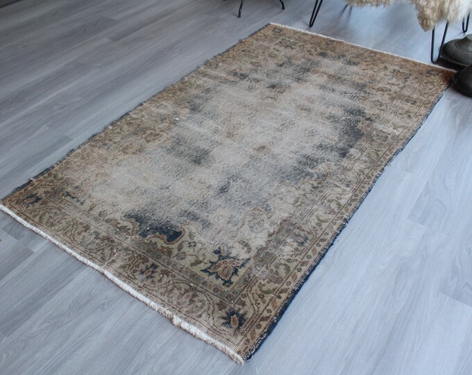 3'8"x6'6" ft  Vintage Rug, Distressed Anatolian Rug, Vintage Turkish Rug, Naturally Warn Area Rug, Entry Rug, Bedroom Rug