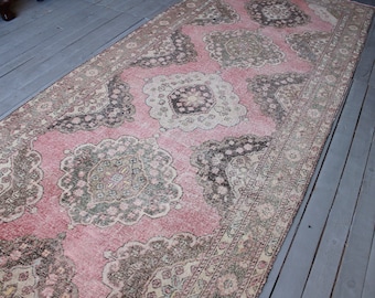 4'6"x12'7" ft  RUNNER-Vintage Rug Runner, Vintage Pale Pink Rug Runner, Wide Rug Runner, Turkish Anatolian Rug Runner