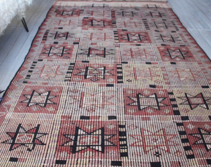 4'5"x 11' ft     Vintage Wide Kilim Runner,Ethnic Kilim Rug, Bohemian Kilim Rug, Handwoven Kilim Rug