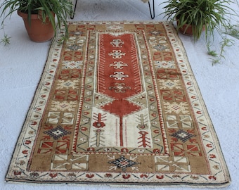 3'7"x6'3" ft  Vintage Rug, Vintage MILAS Rug, Ethnic Anatolian Rug, Turkish Area Rug, Bohemian Rug, Ethnic Area Rug, Beige- Brown Rug