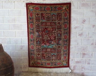 2'x3' Oriental Silk Rug, Small Silk Rug, Silk Rug Tapestry , Red Silk Rug / B-1781 / 60x92 cm