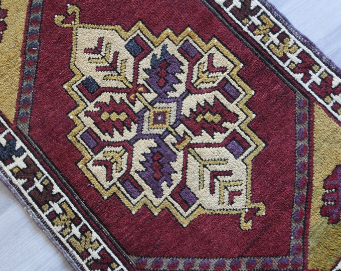 Handwoven Door Mat, Ethnic Door Mat, Vintage Rug Door Mat , Small Turkish Rug, Small Traditional Rug / B-1527 / 1'7"x3'