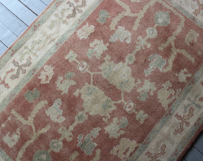 Beige Rug , 4'2"x6' ft Vintage  OUSHAK RUG , Vintage Handwoven Wool Entry Rug / B-507