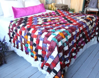 4'9"x 7'8" ft Vintage Pom Pom Kilim, Ethnic Bohemian Kilim Coloured Handwoven Kilim