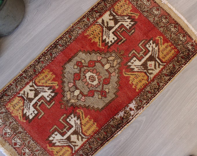 1'7"x3'3" Vintage Door Mat, Ethnic Door Mat, Vintage Small Rug, Vintage Small Anatolian Rug , Bohemian Door Mat,  Bathroom Rug / B-1488