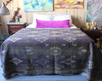Ethnic Throw , 5'2"x7'3"ft..Vintage Gray- Purple  Kilim Rug, Ethnic Bohemian Gray Kilim ,Kilim Rug