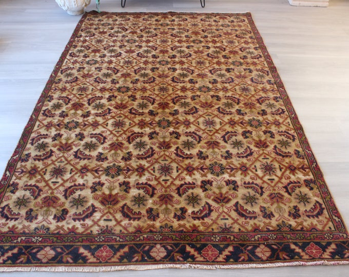 5'3"x8'5" feet  Vintage Floral Rug , Vintage Oushak  Rug, ethnic rug, low piled anatolian rug, vintage beige rug, handwoven rug / B-1245