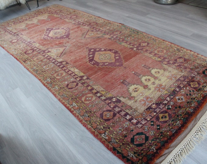 5'5"x12'8" ft  Vintage  Rug, Vintage Wide Rug Runner, Pale Red Anatolian Rug, Ethnic Area Rug, Bohemian Rug