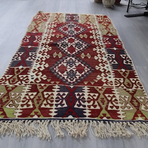 Alfombra vintage pequeña y plana, kilim de lana tejido a mano, 83 x 151 cm (33 x 60 pulgadas)