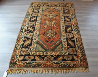 Vintage Turkish Rug , Vintage Wool on Wool Rug, Dosemealti Rug, Ethnic Wool Rug , Bohemian Rug / C-4903 / 4'7"x8'2"