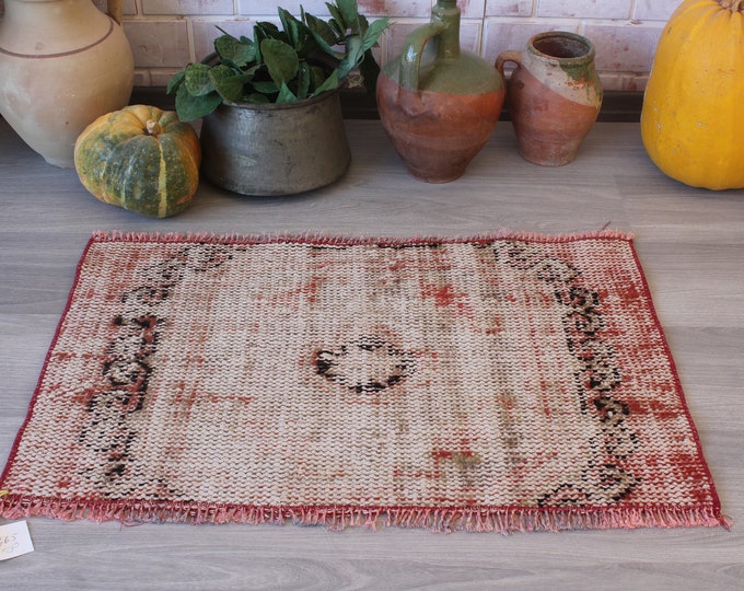 Vintage Rug Door Mat , Ethnic Rug Door Mat , Handwoven Rug Door Mat / B-1464 / 1'6"X2'7