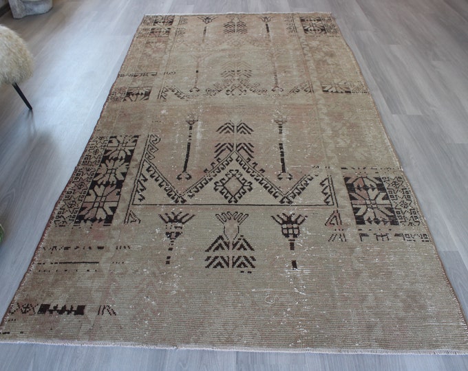 Vintage Wool Rug , Beige Area Rug , Beige Distressed Rug, Ethnic Anatolian Rug, Vintage Anatolian Rug / B-1330