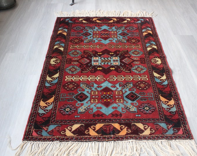 Vintage Anatolian  Rug,  Ethnic Small  Rug , Traditional Turkish Rug / B-1367 /  3'4"x4'7" feet