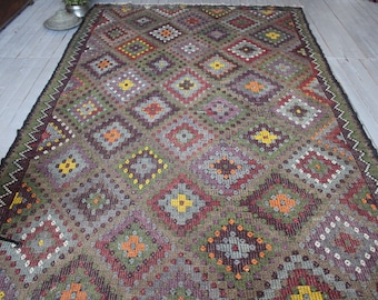 6'7"x10'6" Vintage Gray Anatolian Kilim , Large Gray Kilim Rug, Ethnic Kilim, Bohemian Kilim, Vintage Turkish GRAY KILIM Rug
