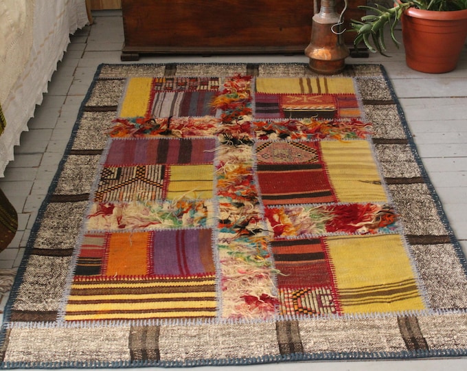 3'7"x5'7" Patchwork Kilim,Ethnic Kilim,  Bohemian Kilim,Tribal Kilim, Anatolian Kilim, Handmade Kilim Rug,Kelim,