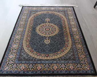 Blue Silk Rug , Small Blue Silk Rug , Silk Medallion Rug , Silk Rug / B-2012 / 1'9''x3'