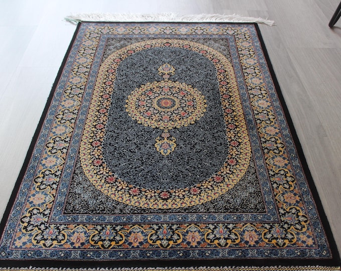 Blue Silk Rug , Small Blue Silk Rug , Silk Medallion Rug , Silk Rug / B-2012 / 1'9''x3'