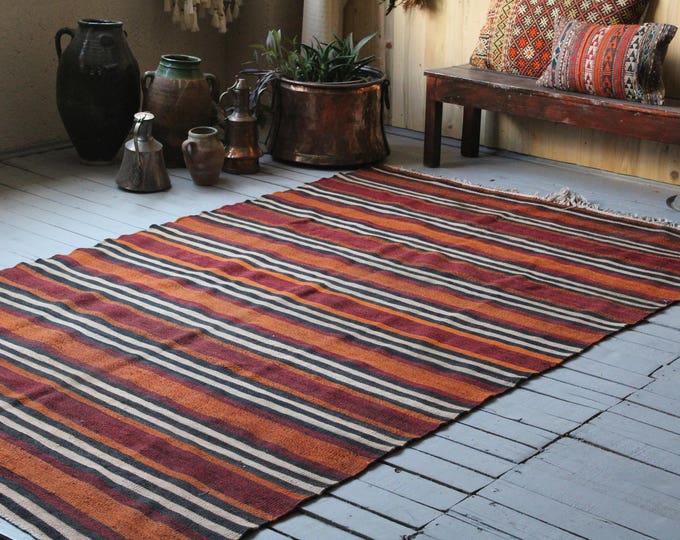 Striped- Coloured Kilim,Kelim,Area Kilim,Handmade Bohemian Kilim,Large Wool Anatolian Kilim