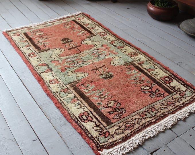 2'5"x4'6" Vintage Turkish Anatolian Oushak  Carpet, Handwoven Wool Small  Double Carpet