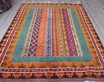 4'2"x5'8" ft  Vintage Special Production Handwoven Wool Rug, Vintage Turkish Anatolian Rug