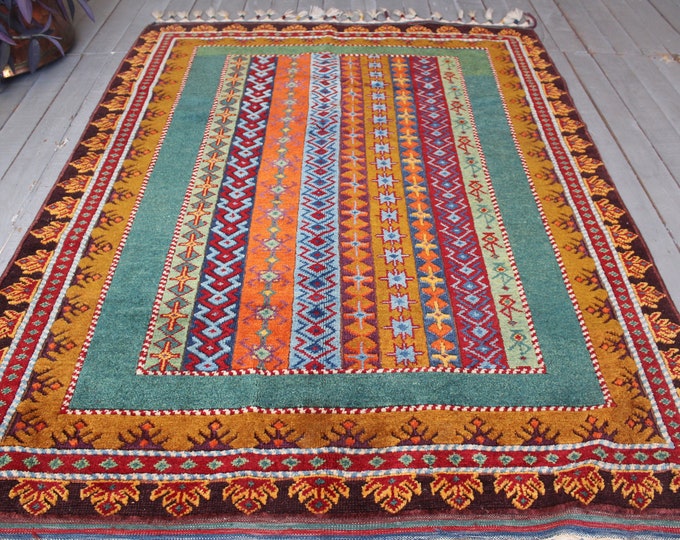 4'2"x5'8" ft  Vintage Special Production Handwoven Wool Rug, Vintage Turkish Anatolian Rug