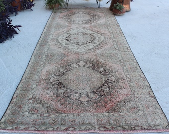 4'6"x13' ft Vintage Oushak Rug, Vintage Turkish Rug Runner, Vintage Anatolian Rug Runner, Wide Rug Runner, Distressed Rug  Runner