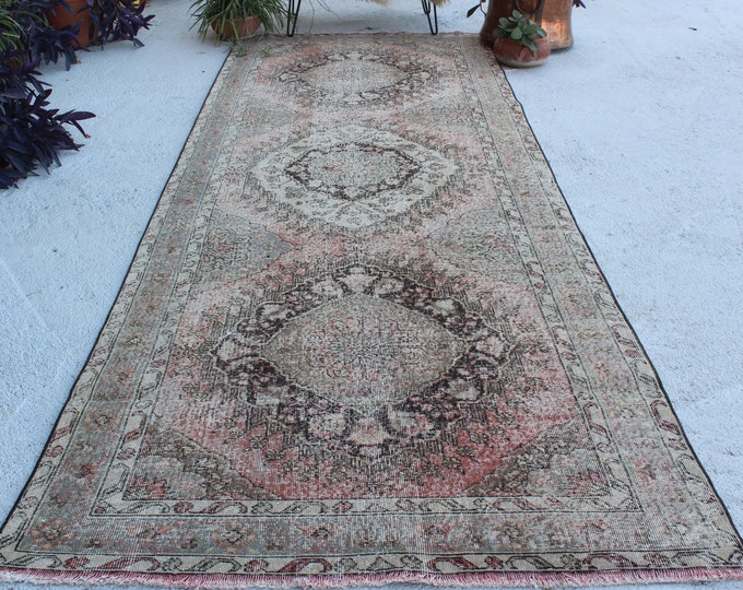 4'6"x13' ft Vintage Oushak Rug, Vintage Turkish Rug Runner, Vintage Anatolian Rug Runner, Wide Rug Runner, Distressed Rug Runner