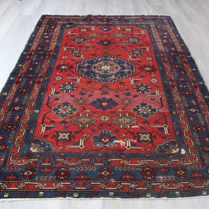 Vintage Rug, Caucasian Rug, Ethnic Tribal  Rug, Vintage Caucasian Rug, Decorative Handwoven Rug, Collection Rug / B-1365 /  5&#39;x7&#39;5&quot; feet