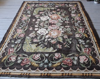 5'3"x8'6" ft  Vintage KARABAGH Kilim, Vintage Area Kilim, Ethnic Kilim Rug, Bohemian Kilim Rug, Rose Design Kilim, Ethnic Floral Kilim