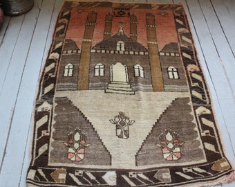 3'x4' ft  Vintage Special Design Small Rug, Ethnic Rug, Bohemian rug, Turkish  rug, Anatolian Rug, handwoven wool rug