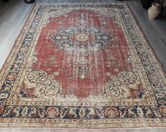 Vintage Rug, Large Area Rug, Large Oushak Rug, Vintage Medallion Rug, Large Oriental Rug, Vintage Traditional  Rug / C-4340 / 7'8x11'2 ft