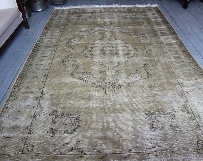 Vintage Rug , Vintage Beige, Oushak Rug ,Handwoven, Large, Oushak Carpet / 6'x10'2" ft