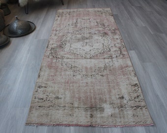 Rug Runner, Vintage Rug Runner, Pale Pink Runner , Oushak Rug Runner,Distressed Rug Runner / B-1406