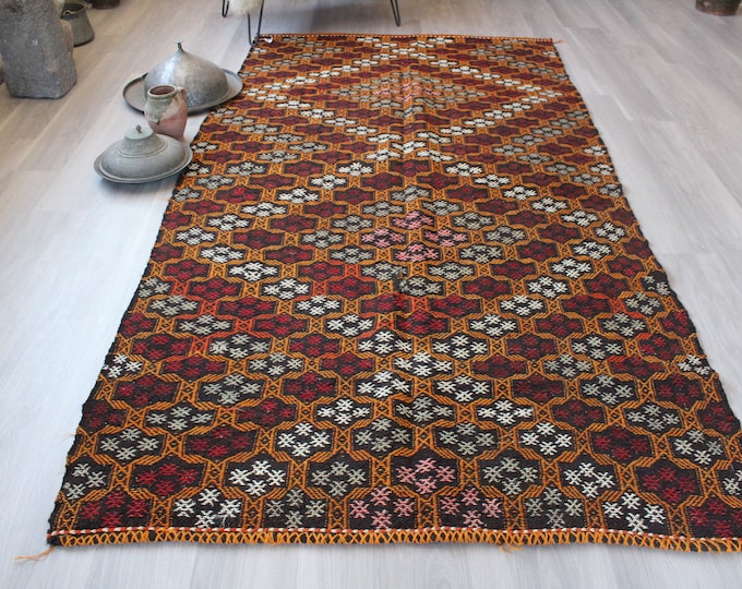 5'x 9'7" ft   Vintage JIJIM KILIM Runner, Bohemian Kilim Runner, JIJIM Kilim Runner, Ethnic Kilim Runner, Turkish Anatolian Kilim Runner