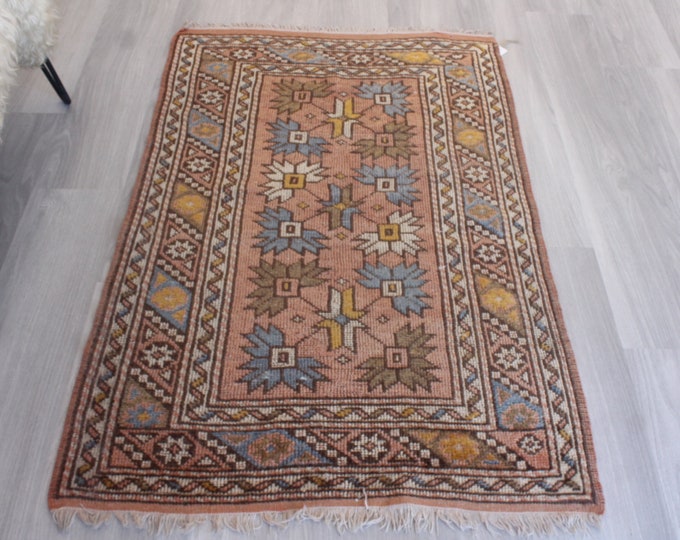 Vintage Terra Cotta Rug, Small Entry Rug, Small Turkish Rug, Handwoven Ethnic Rug / B-1694 / 2'8''x4'6''