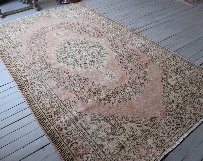 6'x10'2" ft  Vintage Pink Oushak Rug, Vintage Turkish Anatolian  Rug, Vintage Ethnic  Oriental Rug