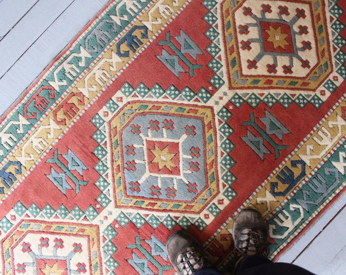 3'2"x8'9"  Vintage Rug Runner,Vintage Milas Rug Runner, Ethnic  Runner Rug, Hallway Carpet