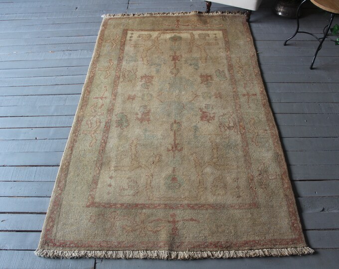 3'9"x6'3" ft  Vintage Beige OUSHAK Rug, Turkish Anatolian OUSHAK Rug, Vintage Handwoven Rug