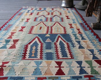 3'1"x5'5" ft  Vintage YAHYALI  Kilim Rug, Turkish Anatolian Kilim Rug, Bohemian Kilim Rug, Ethnic Kilim Rug