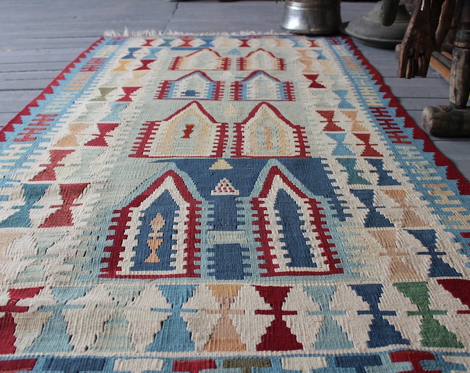 3'1"x5'5" ft  Vintage YAHYALI  Kilim Rug, Turkish Anatolian Kilim Rug, Bohemian Kilim Rug, Ethnic Kilim Rug