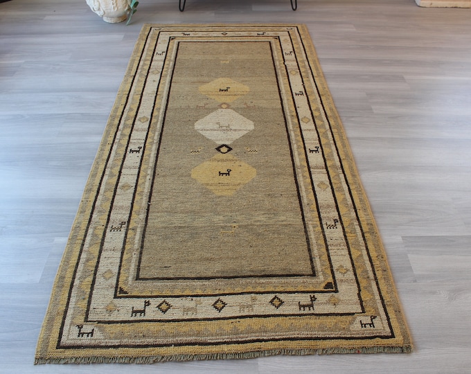 Vintage Beige Rug,  Ethnic  Gabbe Rug, Primitive Design Rug, Bohemian Rug, Beige area rug , child room rug / B-1227 /