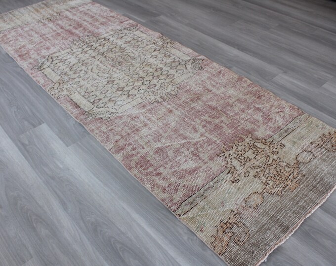 Pink Vintage Runner , Vintage Rug Runner, Pale Pink Runner, Vintage Oushak Runner, Vintage Pale  Runner / B-1388