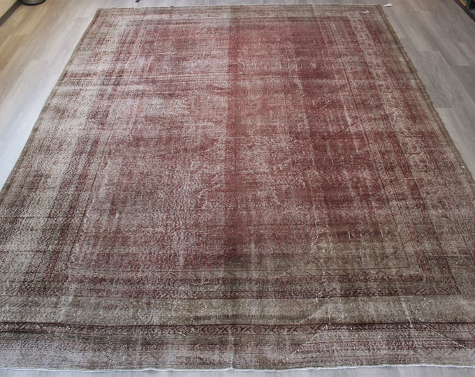 Ottoman Feshane Rug , 10'X13'3" feet  Large Antique  Rug,Mute Coloured Turkish Rug, Large Pale Red Rug / C-4540